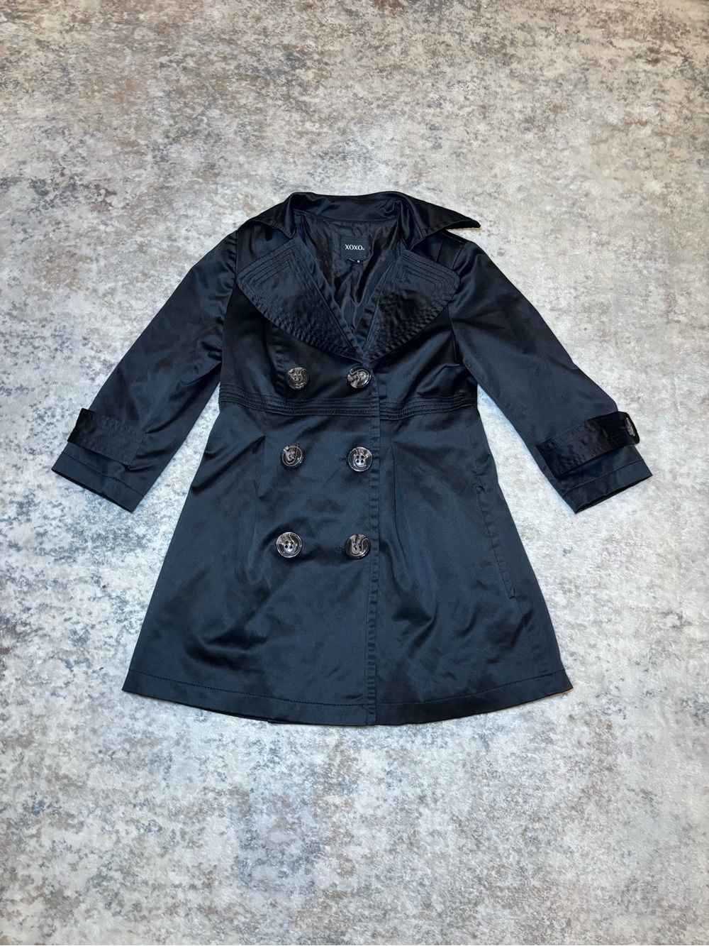 XOXO Black Double-Breasted Peacoat with Oversized Buttons